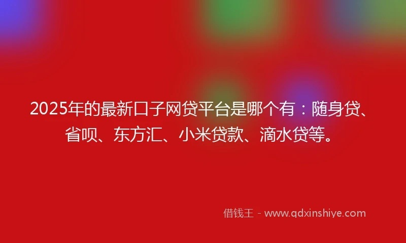 2025年的最新口子网贷平台是哪个有：随身贷、省呗、东方汇、小米贷款、滴水贷等。