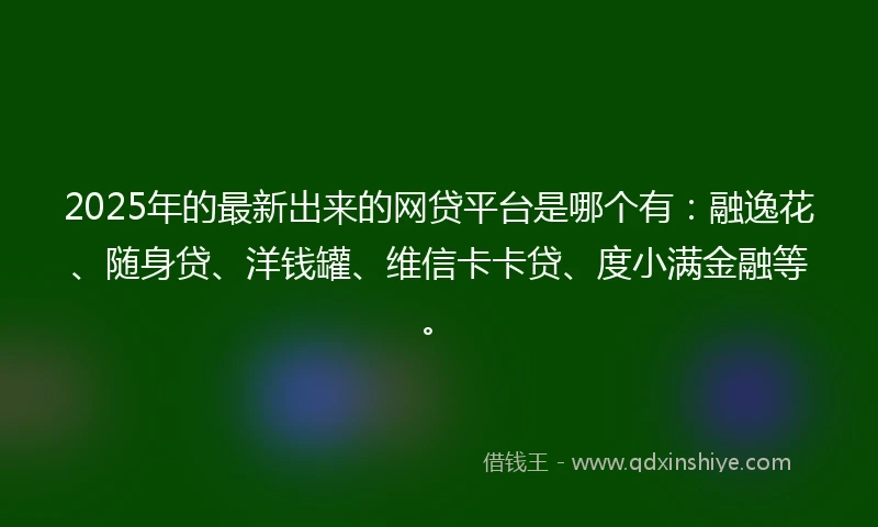2025年的最新出来的网贷平台是哪个有：融逸花、随身贷、洋钱罐、维信卡卡贷、度小满金融等。