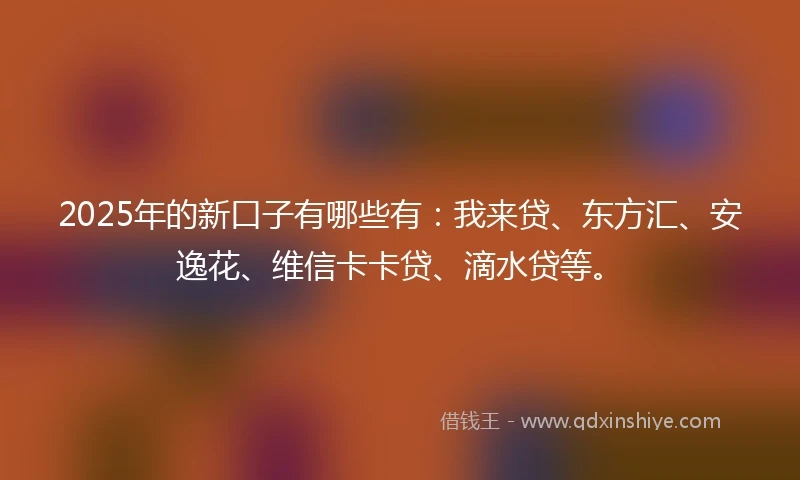 2025年的新口子有哪些有：我来贷、东方汇、安逸花、维信卡卡贷、滴水贷等。