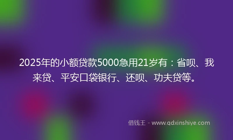 2025年的小额贷款5000急用21岁有：省呗、我来贷、平安口袋银行、还呗、功夫贷等。