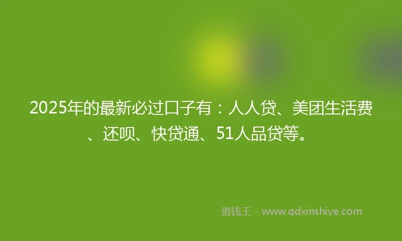 2025年的最新必过口子有：人人贷、美团生活费、还呗、快贷通、51人品贷等。