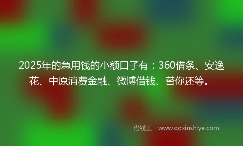 2025年的急用钱的小额口子有：360借条、安逸花、中原消费金融、微博借钱、替你还等。
