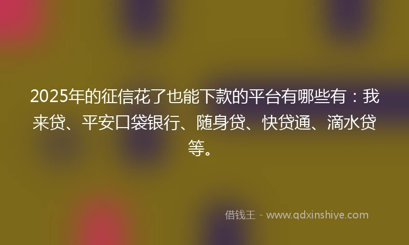 2025年的征信花了也能下款的平台有哪些有:我来贷、平安口袋银行、随身贷、快贷通、滴水贷等。