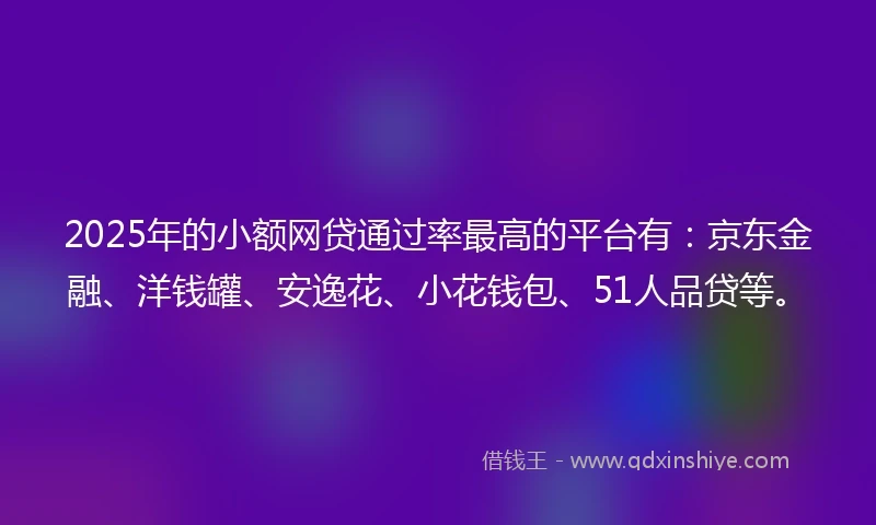 2025年的小额网贷通过率最高的平台有：京东金融、洋钱罐、安逸花、小花钱包、51人品贷等。