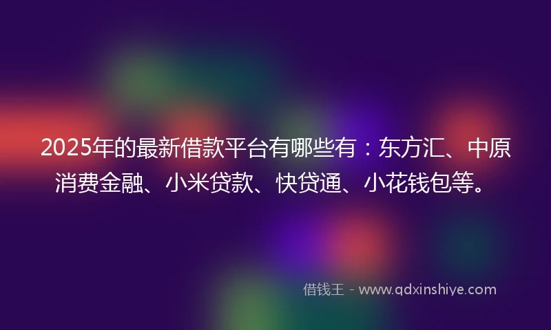 2025年的最新借款平台有哪些有：东方汇、中原消费金融、小米贷款、快贷通、小花钱包等。