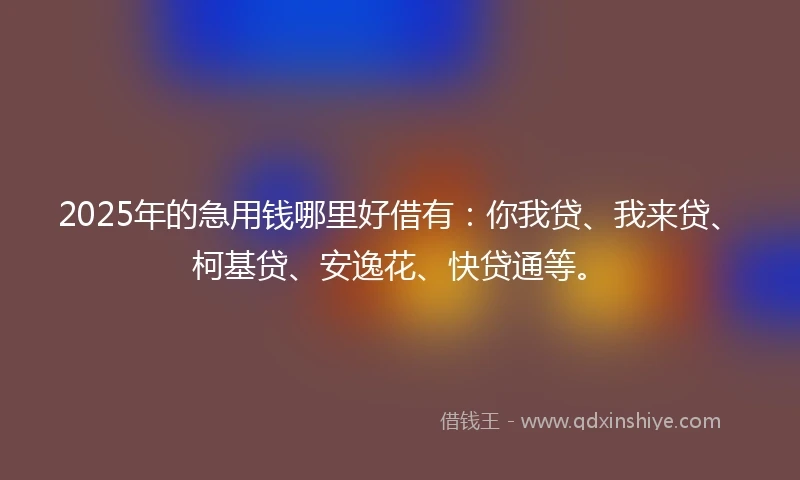2025年的急用钱哪里好借有：你我贷、我来贷、柯基贷、安逸花、快贷通等。