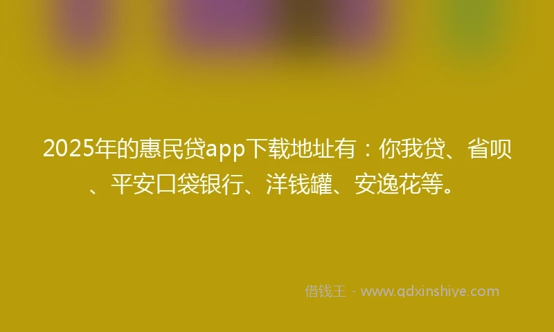 2025年的惠民贷app下载地址有：你我贷、省呗、平安口袋银行、洋钱罐、安逸花等。