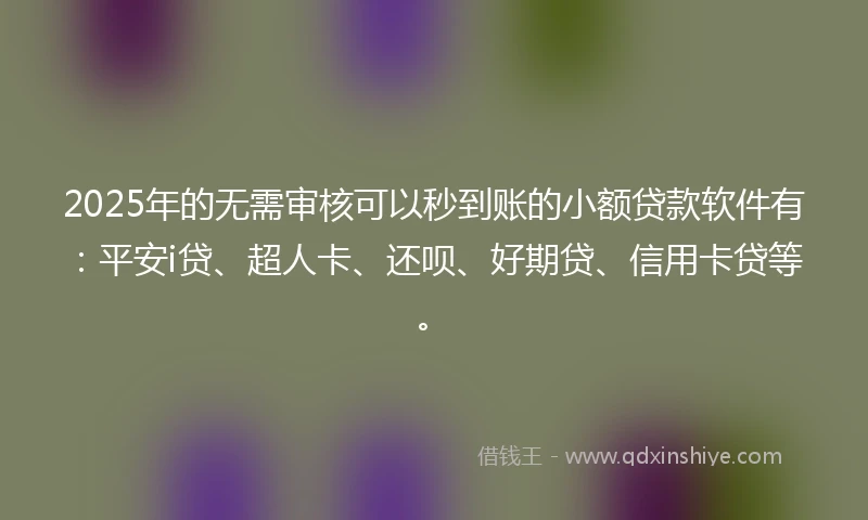 2025年的无需审核可以秒到账的小额贷款软件有：平安i贷、超人卡、还呗、好期贷、信用卡贷等。
