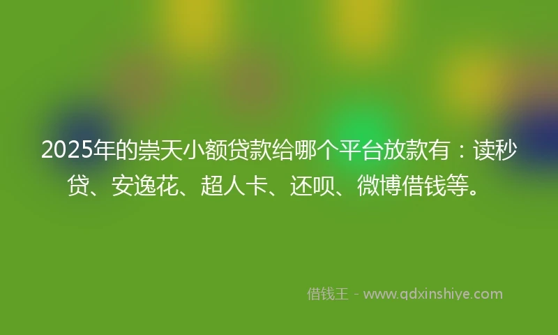 2025年的崇天小额贷款给哪个平台放款有：读秒贷、安逸花、超人卡、还呗、微博借钱等。