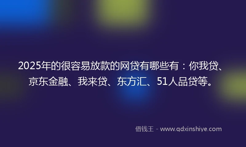 2025年的很容易放款的网贷有哪些有：你我贷、京东金融、我来贷、东方汇、51人品贷等。