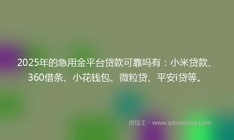 2025年的急用金平台贷款可靠吗有：小米贷款、360借条、小花钱包、微粒贷、平安i贷等。