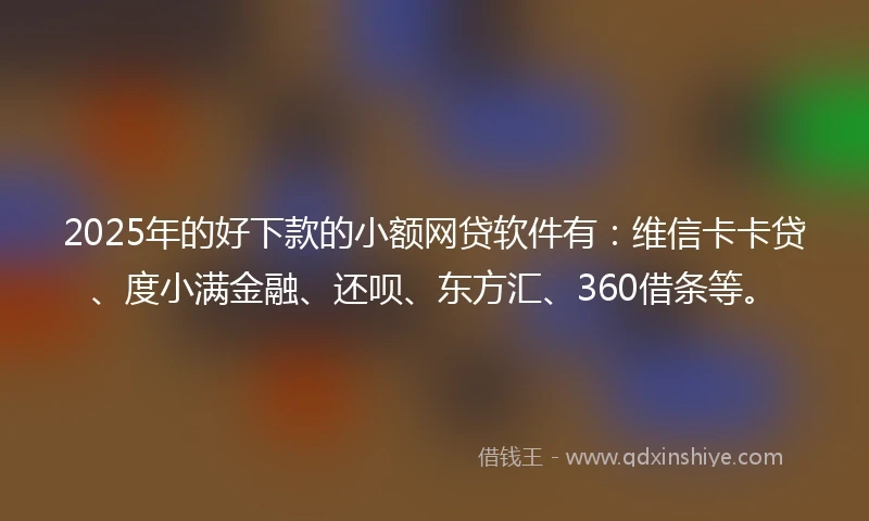 2025年的好下款的小额网贷软件有：维信卡卡贷、度小满金融、还呗、东方汇、360借条等。