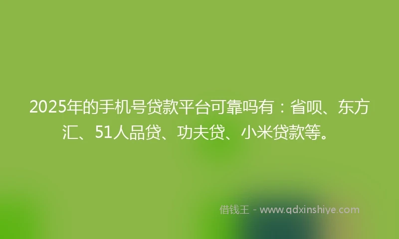 2025年的手机号贷款平台可靠吗有：省呗、东方汇、51人品贷、功夫贷、小米贷款等。