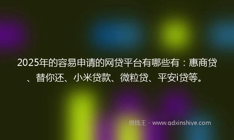 2025年的容易申请的网贷平台有哪些有：惠商贷、替你还、小米贷款、微粒贷、平安i贷等。