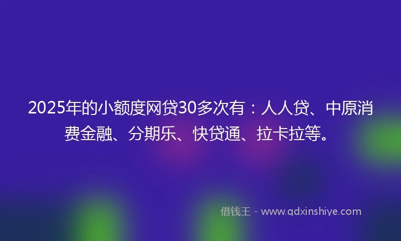 2025年的小额度网贷30多次有：人人贷、中原消费金融、分期乐、快贷通、拉卡拉等。