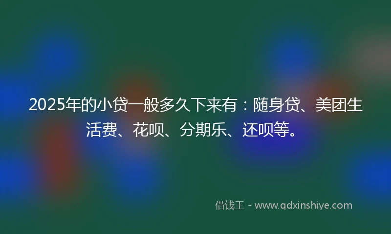 2025年的小贷一般多久下来有：随身贷、美团生活费、花呗、分期乐、还呗等。