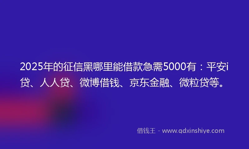2025年的征信黑哪里能借款急需5000有：平安i贷、人人贷、微博借钱、京东金融、微粒贷等。