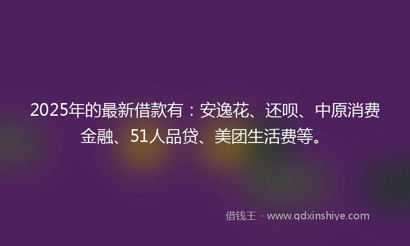 2025年的最新借款有：安逸花、还呗、中原消费金融、51人品贷、美团生活费等。