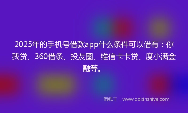 2025年的手机号借款app什么条件可以借有：你我贷、360借条、投友圈、维信卡卡贷、度小满金融等。