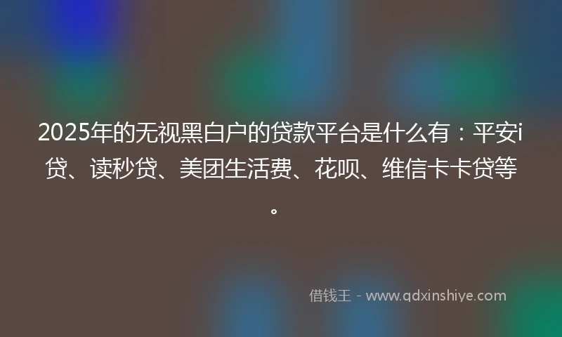 2025年的无视黑白户的贷款平台是什么有：平安i贷、读秒贷、美团生活费、花呗、维信卡卡贷等。
