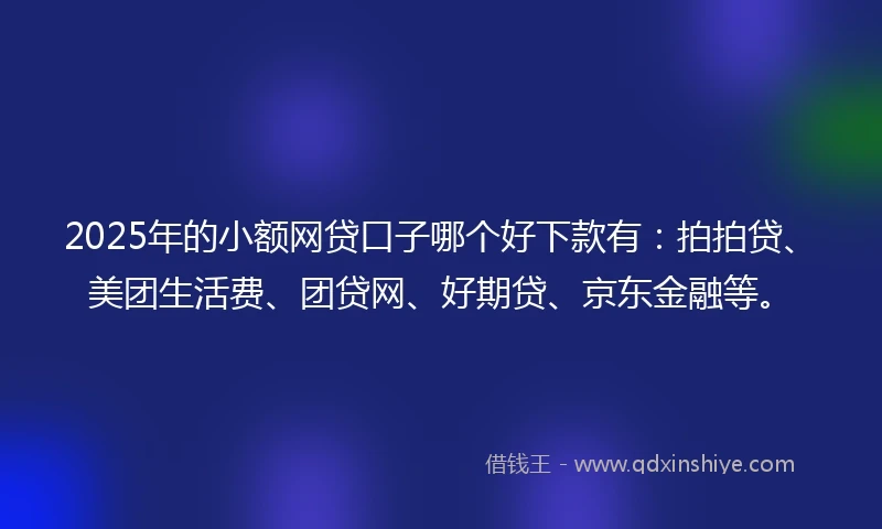 2025年的小额网贷口子哪个好下款有：拍拍贷、美团生活费、团贷网、好期贷、京东金融等。