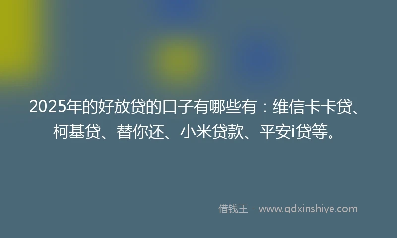 2025年的好放贷的口子有哪些有：维信卡卡贷、柯基贷、替你还、小米贷款、平安i贷等。