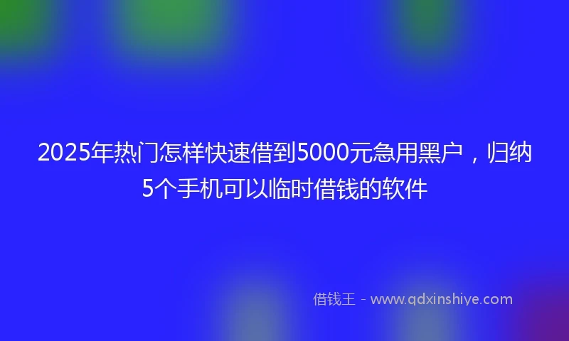 2025年热门怎样快速借到5000元急用黑户，归纳5个手机可以临时借钱的软件
