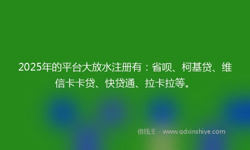2025年的平台大放水注册有：省呗、柯基贷、维信卡卡贷、快贷通、拉卡拉等。