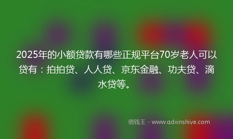 2025年的小额贷款有哪些正规平台70岁老人可以贷有：拍拍贷、人人贷、京东金融、功夫贷、滴水贷等。