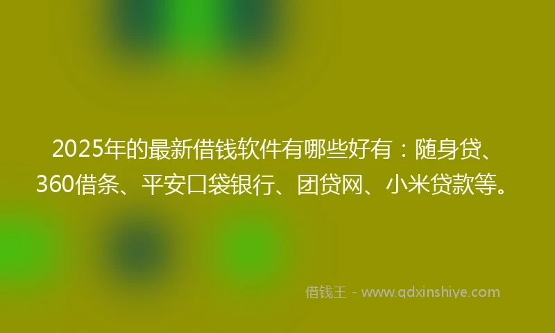 2025年的最新借钱软件有哪些好有：随身贷、360借条、平安口袋银行、团贷网、小米贷款等。