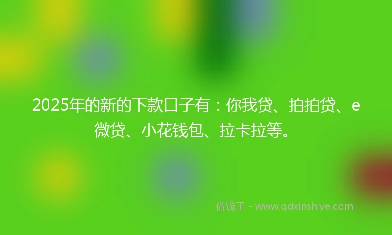 2025年的新的下款口子有：你我贷、拍拍贷、e微贷、小花钱包、拉卡拉等。