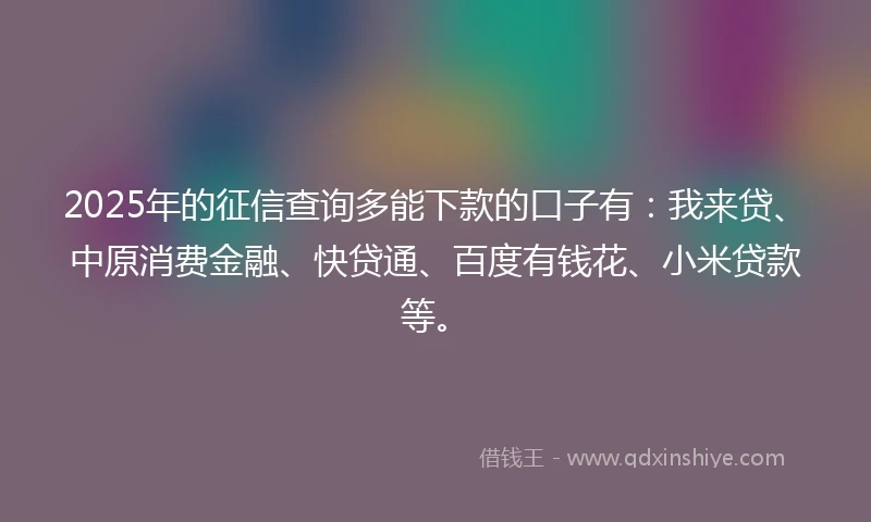 2025年的征信查询多能下款的口子有:我来贷、中原消费金融、快贷通、百度有钱花、小米贷款等。