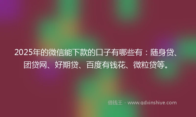 2025年的微信能下款的口子有哪些有：随身贷、团贷网、好期贷、百度有钱花、微粒贷等。