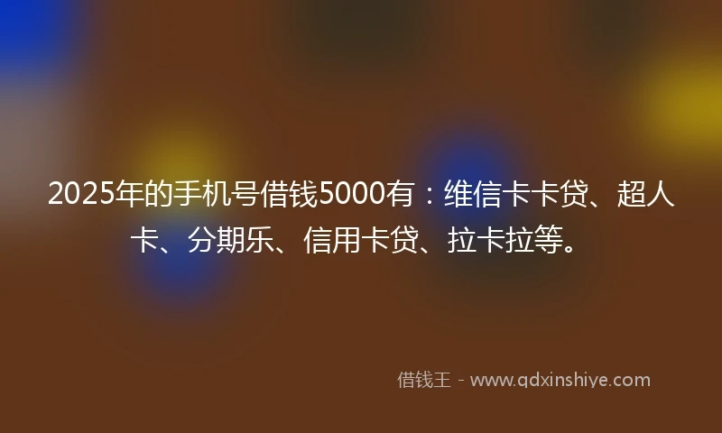 2025年的手机号借钱5000有：维信卡卡贷、超人卡、分期乐、信用卡贷、拉卡拉等。