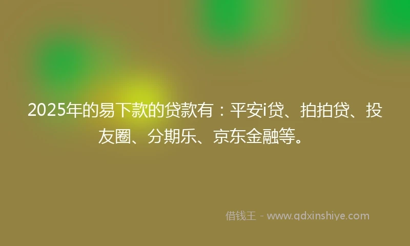 2025年的易下款的贷款有：平安i贷、拍拍贷、投友圈、分期乐、京东金融等。