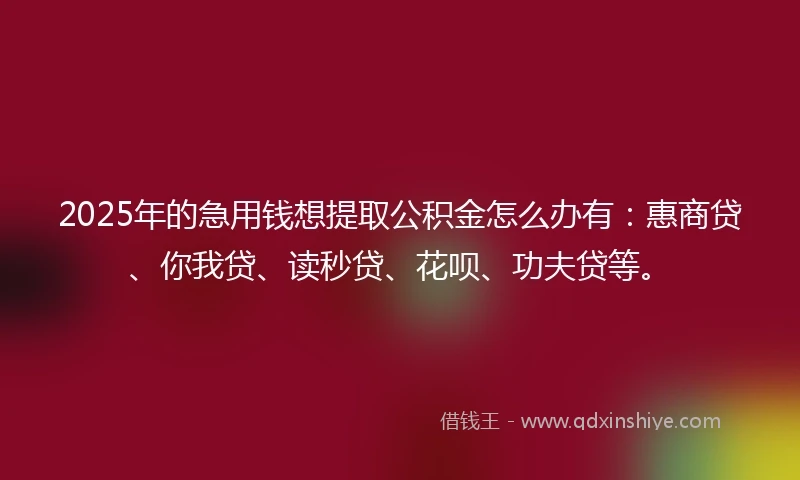 2025年的急用钱想提取公积金怎么办有：惠商贷、你我贷、读秒贷、花呗、功夫贷等。