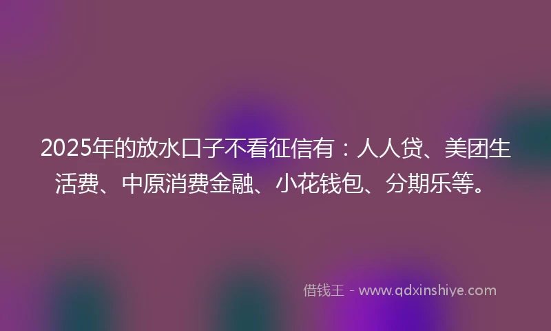 2025年的放水口子不看征信有：人人贷、美团生活费、中原消费金融、小花钱包、分期乐等。