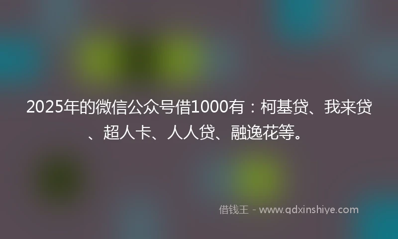 2025年的微信公众号借1000有：柯基贷、我来贷、超人卡、人人贷、融逸花等。