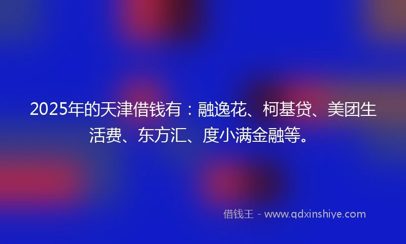 2025年的天津借钱有：融逸花、柯基贷、美团生活费、东方汇、度小满金融等。