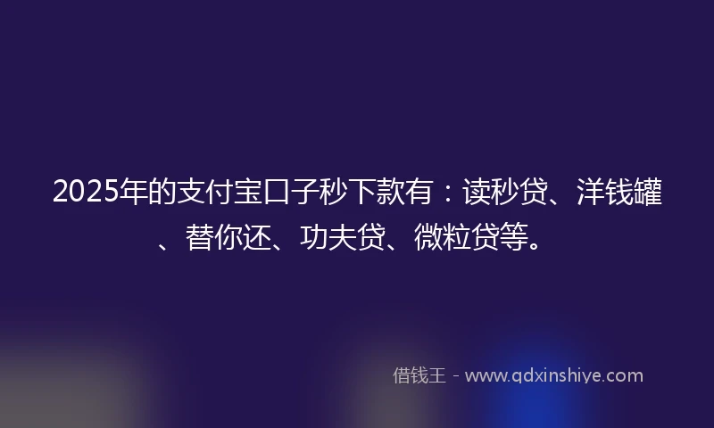 2025年的支付宝口子秒下款有：读秒贷、洋钱罐、替你还、功夫贷、微粒贷等。