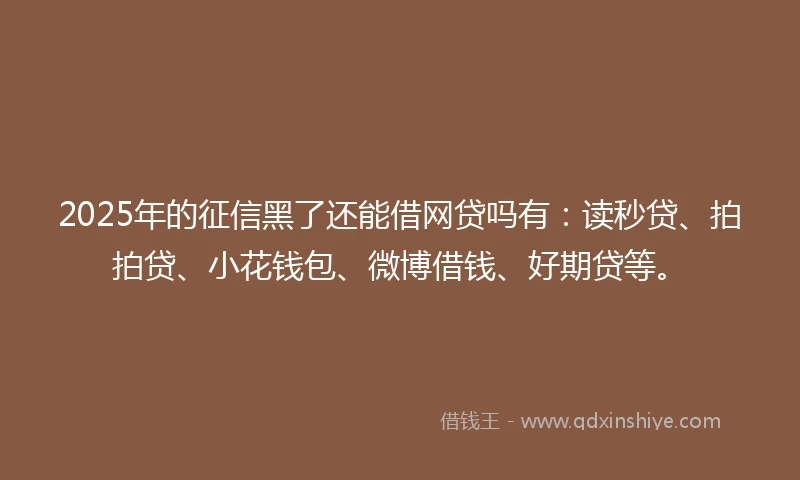 2025年的征信黑了还能借网贷吗有:读秒贷、拍拍贷、小花钱包、微博借钱、好期贷等。