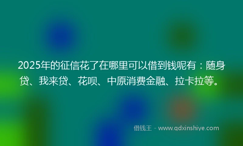 2025年的征信花了在哪里可以借到钱呢有：随身贷、我来贷、花呗、中原消费金融、拉卡拉等。
