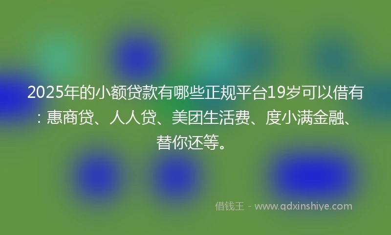 2025年的小额贷款有哪些正规平台19岁可以借有：惠商贷、人人贷、美团生活费、度小满金融、替你还等。