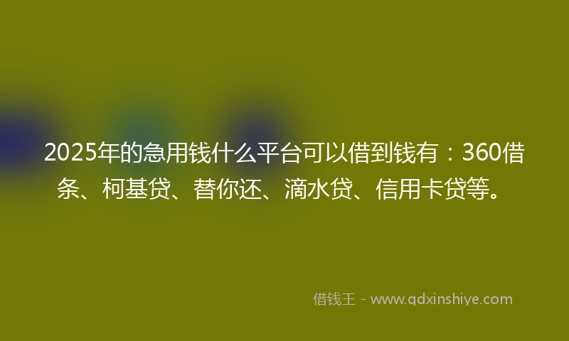 2025年的急用钱什么平台可以借到钱有：360借条、柯基贷、替你还、滴水贷、信用卡贷等。