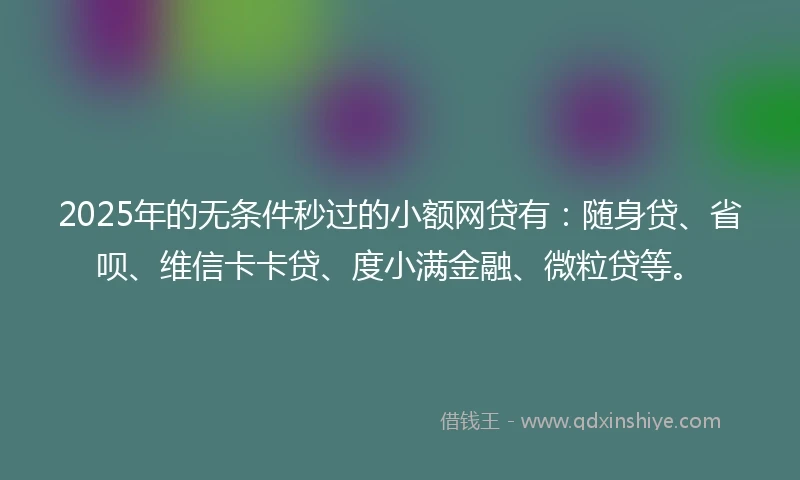 2025年的无条件秒过的小额网贷有：随身贷、省呗、维信卡卡贷、度小满金融、微粒贷等。