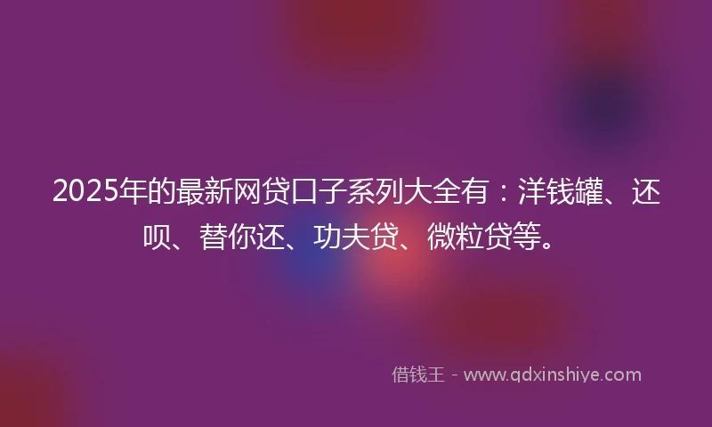 2025年的最新网贷口子系列大全有：洋钱罐、还呗、替你还、功夫贷、微粒贷等。
