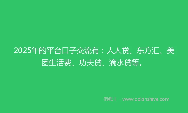 2025年的平台口子交流有：人人贷、东方汇、美团生活费、功夫贷、滴水贷等。