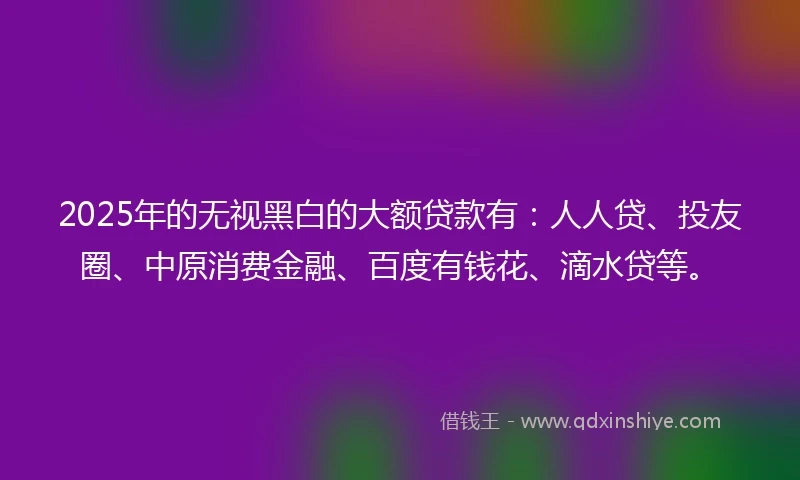 2025年的无视黑白的大额贷款有：人人贷、投友圈、中原消费金融、百度有钱花、滴水贷等。