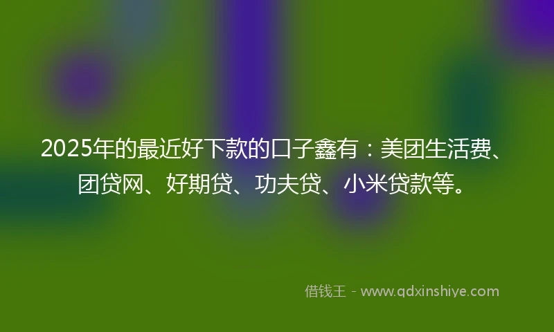 2025年的最近好下款的口子鑫有：美团生活费、团贷网、好期贷、功夫贷、小米贷款等。