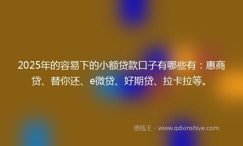 2025年的容易下的小额贷款口子有哪些有:惠商贷、替你还、e微贷、好期贷、拉卡拉等。